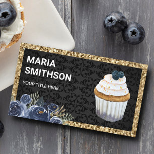Gouden Glitter Blauwe Bes Cupcake Banketbakker Bak Visitekaartje