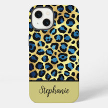 Gouden Glitter Blauwe Luipaardprint Naam