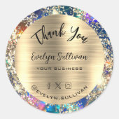 Gouden Glitter Blauwe Opaal Dank u Ronde Sticker (Voorkant)