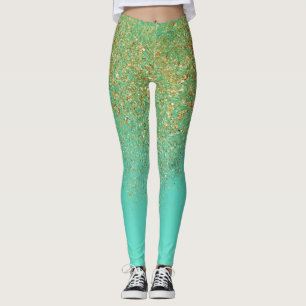 Gouden Glitter & Blauwgroen Aqua Glam Glitterij Leggings