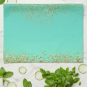Gouden Glitter & Blauwgroen Aqua Modern Girly Tren Theedoek (Gevouwen)