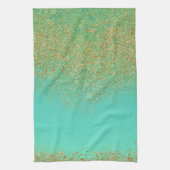 Gouden Glitter & Blauwgroen Aqua Modern Girly Tren Theedoek (Verticaal)
