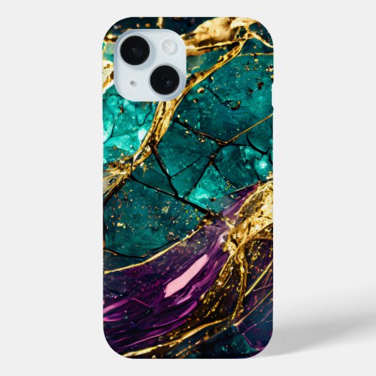 Gouden Glitter Blauwgroen en Paarse Glas Art Edels Case-Mate iPhone Case (Achterkant)