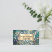 Gouden glitter blauwgroen opaal visitekaartje (Staand voorkant)