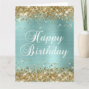 Gouden Glitter Bleek Turquoise Grote Verjaardag Kaart