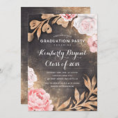 Gouden Glitter Bloemen Rustiek Land Afstuderen Kaart (Voorkant / Achterkant)