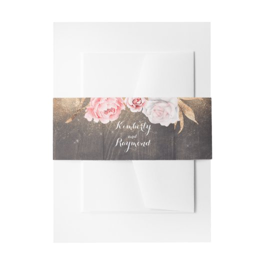 Gouden Glitter Bloemen Rustieke Bruiloft Uitnodigingen Wikkel (Voorkant Voorbeeld)