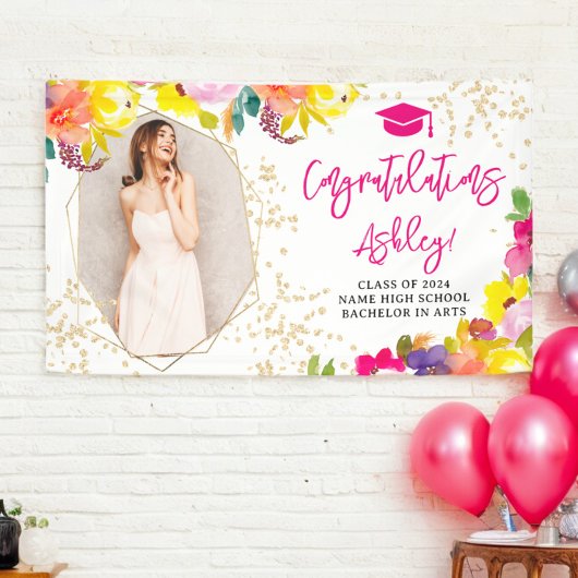 Gouden glitter boho vet floraal afstuderen gefelic spandoek