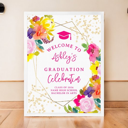 Gouden glitter boho vet floraal afstuderen welkom poster