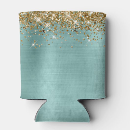 Gouden Glitter Bord Turquoise Folie 21e Verjaardag Blikjeskoeler (Achterkant)