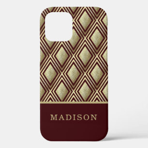 Gouden Glitter Bourgondië Diamant Patroon Geperson iPhone 12 Hoesje