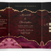 Gouden Glitter Bourgondische Agaat Geode Wedding Drieluik Uitnodiging (Binnenkant midden)