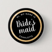 Gouden Glitter Bruidsfeest in Vegas Naam Button (Voorkant)