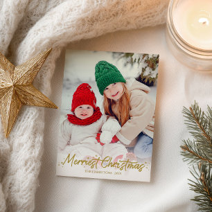 Gouden Glitter Calligrafie Foto Prettigst Kerstfee Briefkaart