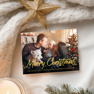 Gouden Glitter Calligraphy Foto Prettig Kerstfeest Briefkaart