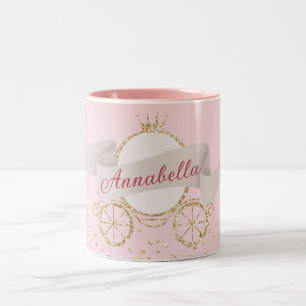 Gouden Glitter Carriage Fairy Tale Aangepaste naam Tweekleurige Koffiemok