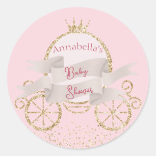 Gouden Glitter Carriage Fairy Tale Baby shower Ronde Sticker