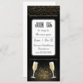 Gouden Glitter Champagne Glas Nieuwjaarsuitnodigin Kaart (Voorkant / Achterkant)