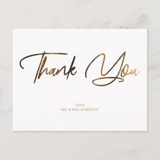 Gouden Glitter Chic & Wit Bedankt Custom Briefkaart (Voorkant)