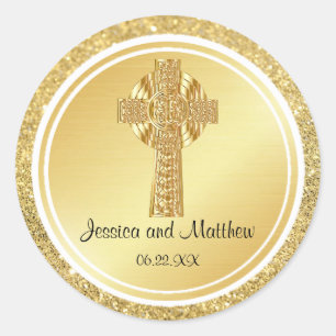 Gouden Glitter Christelijke Bruiloft Sticker met C