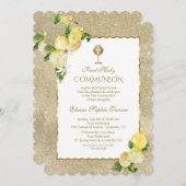 Gouden Glitter Citroen Fruit Bloem Eerste Communie Kaart (Voorkant / Achterkant)