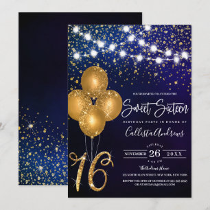 Gouden Glitter Confetti Ballonnen Lights Sweet 16 Kaart