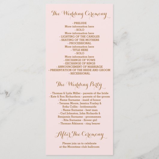 Gouden glitter confetti blush huwelijksprogramma's programma (Achterkant)