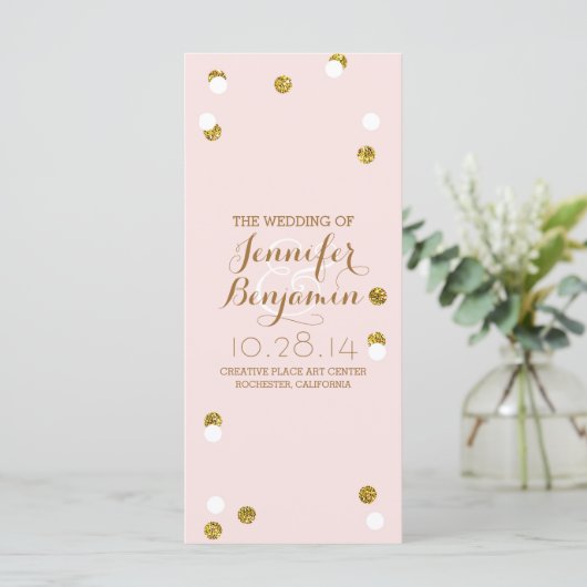 Gouden glitter confetti blush huwelijksprogramma's programma (Staand voorkant)