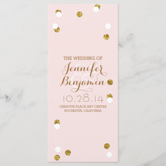 Gouden glitter confetti blush huwelijksprogramma's programma (Voorkant)