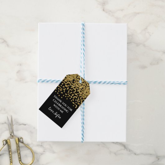 Gouden Glitter Confetti Dank u Label Verjaardag Cadeaulabel (Met Touw)