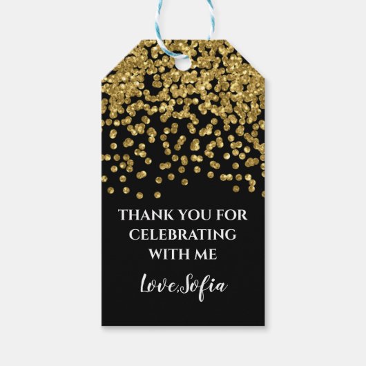 Gouden Glitter Confetti Dank u Label Verjaardag Cadeaulabel (Voorkant)
