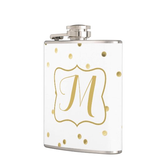Gouden Glitter Confetti Dot Monogram Whiskey Flask Heupfles (Links)