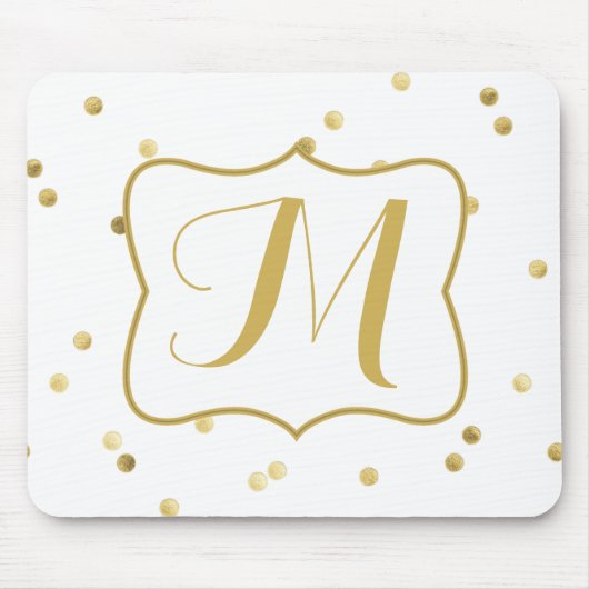 Gouden Glitter Confetti Dot Polka Monogram Muismat (Voorkant)