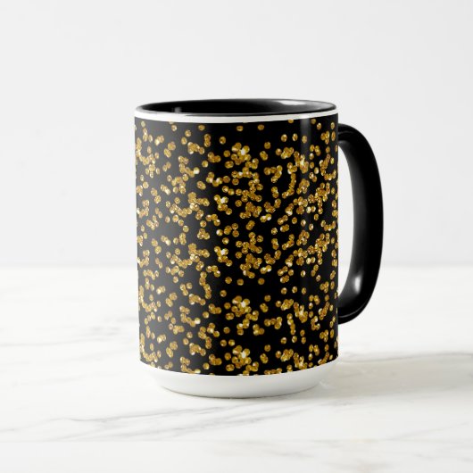 Gouden Glitter Confetti en Zwart Mok (Voorkant rechts)