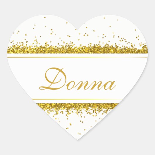 Gouden Glitter Confetti Naam - Hart Sticker (Voorkant)