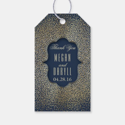 Gouden Glitter Confetti  Navy Bruiloft Cadeaulabel (Voorkant)