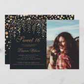 gouden glitter confetti op zwarte zoete zestien Fo Kaart (Voorkant / Achterkant)
