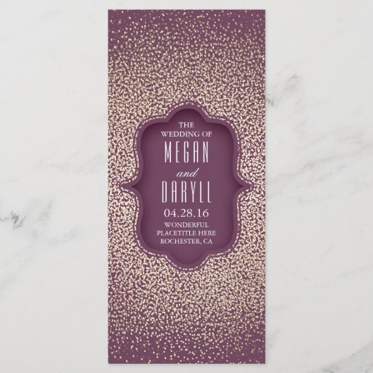  gouden glitter Confetti pruim bruiloft programma (Voorkant)