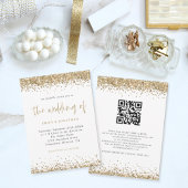 Gouden Glitter Confetti QR Code Script Trouwdag Kaart
