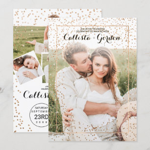 Gouden Glitter Confetti Rand Foto Collage Bruiloft Kaart