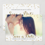 Gouden Glitter Confetti Save the Date Foto Kaart (Voorkant / Achterkant)