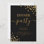 Gouden Glitter Confetti Script Dinerfeest Zwart Kaart (Voorkant)