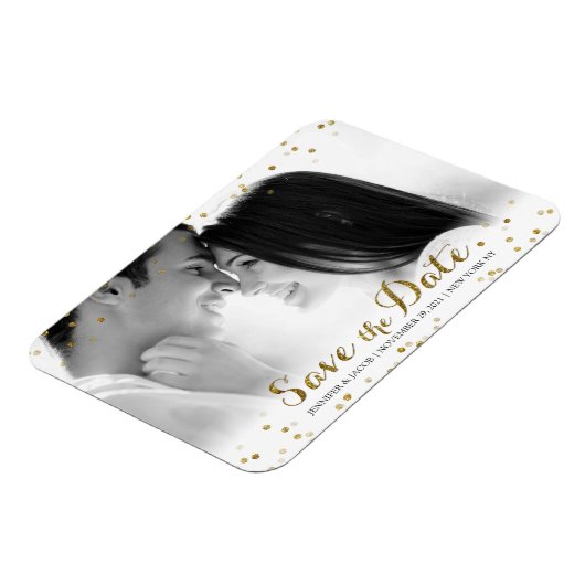 Gouden Glitter Confetti Sla de datum Fotomagneet o Magneet (Linkerzijde)