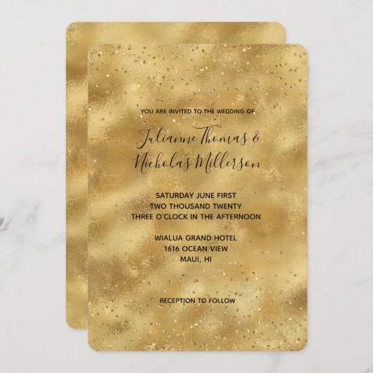 Gouden glitter confetti sparkle bruiloft kaart (Voorkant / Achterkant)