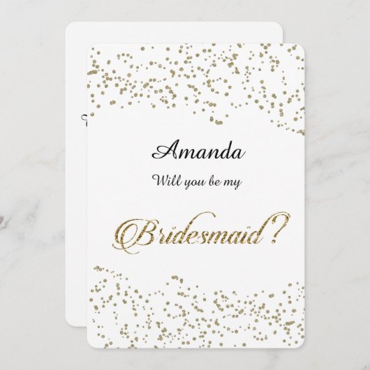 Gouden Glitter, Confetti, Wil je mijn bruidsmeisje Kaart (Voorkant / Achterkant)