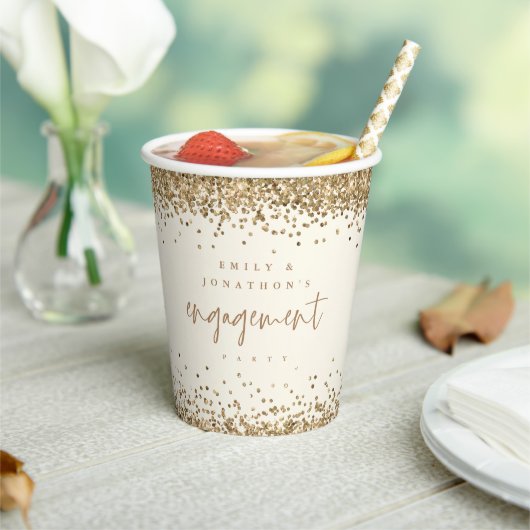 Gouden Glitter Cream Namen Engagement Party Papieren Bekers (Insitu)