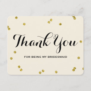 Gouden Glitter Dankkaart voor Bruidsmeisje Bedankkaart