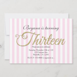 Gouden Glitter DERTIEN 13 Roze Feest Uitnodigingen