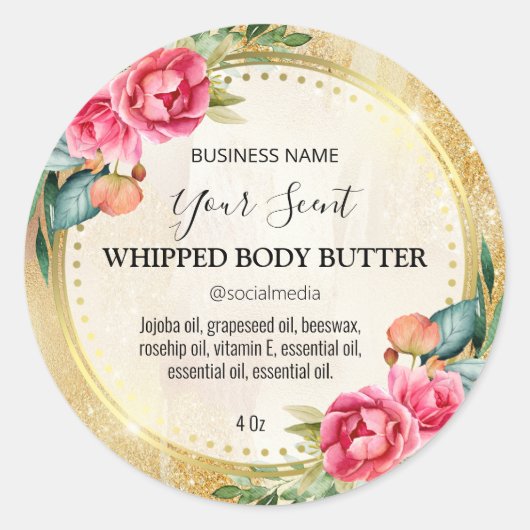 Gouden Glitter Design Body Butter Labels (Voorkant)