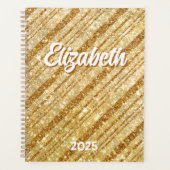Gouden Glitter Diagonale Strepen Planner (Voorkant)